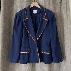 Vintage Emanuel Ungaro Navy Blazer with Copper Embroidery Sz 8